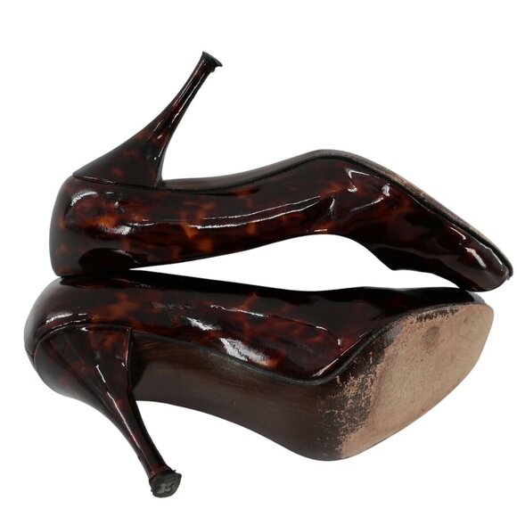 Womens Stuart Weitzman Tortoiseshell Patent Leather Peep Toe Pumps sz 7 M Heels - Picture 6 of 8